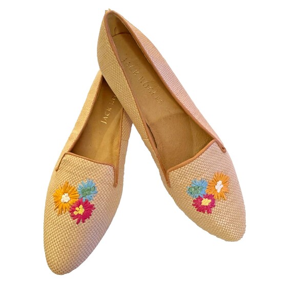 NEW Jack Rogers Women's Beige Slip-on Loafers Sz 10 Boho Flower Embroidered - Picture 1 of 12